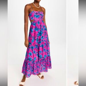 Floral Pink & Blue Playa Lucila Cutout Maxi Dress party resort spring $150 boho